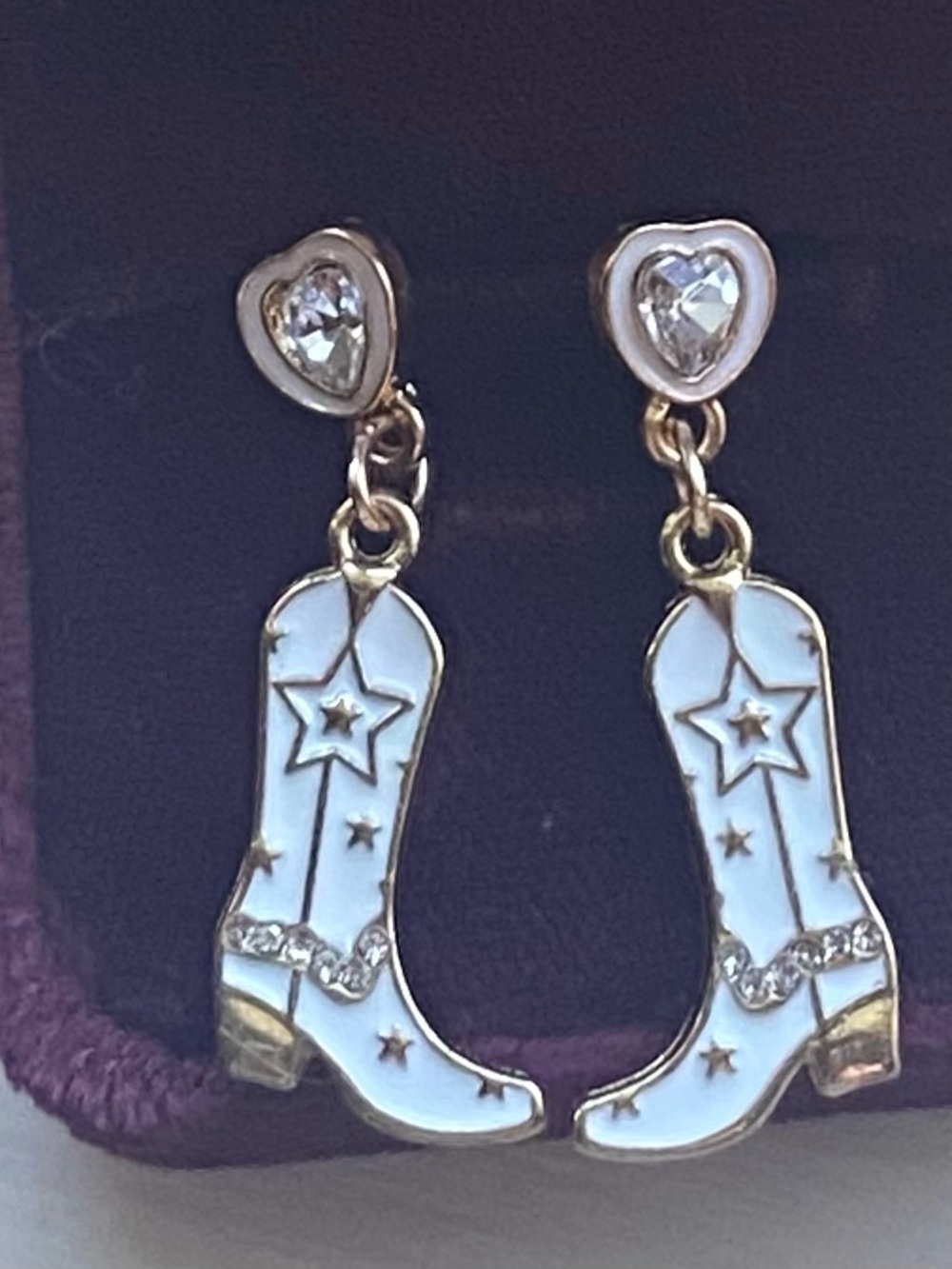 Earrings Cowboy Boot white&gold NWOT